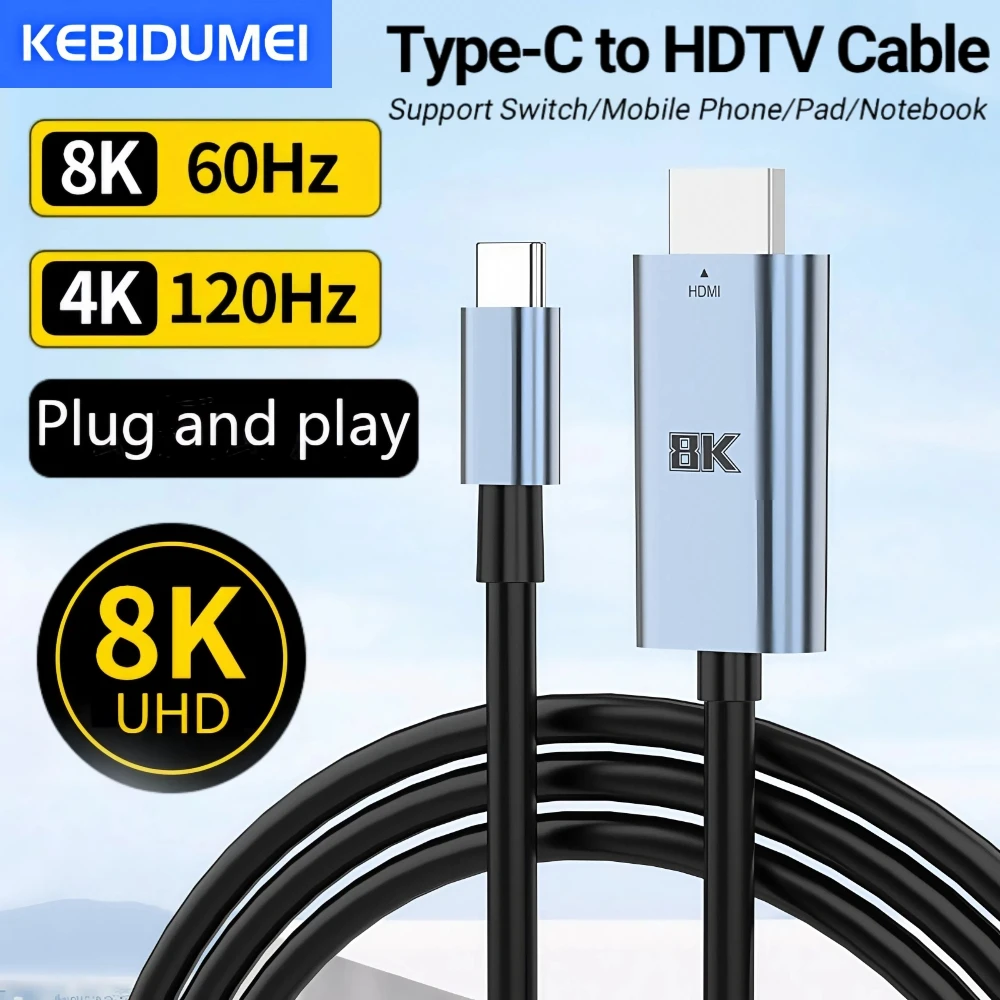 Кабель 8K UHD Type-C к HDMI с 8K 60 Гц/4K 120 Гц идеально подходит для потоковой передачи игр, поддержка iPhone 15 серии Samsung S Mac Pro Switch