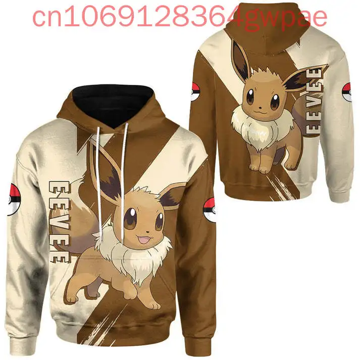 Новинка 2025 года, толстовка с 3d принтом Pokemon Eevee для мужчин и женщин, повседневная толстовка, милая толстовка с капюшоном, модная уличная одежда, пуловер с капюшоном