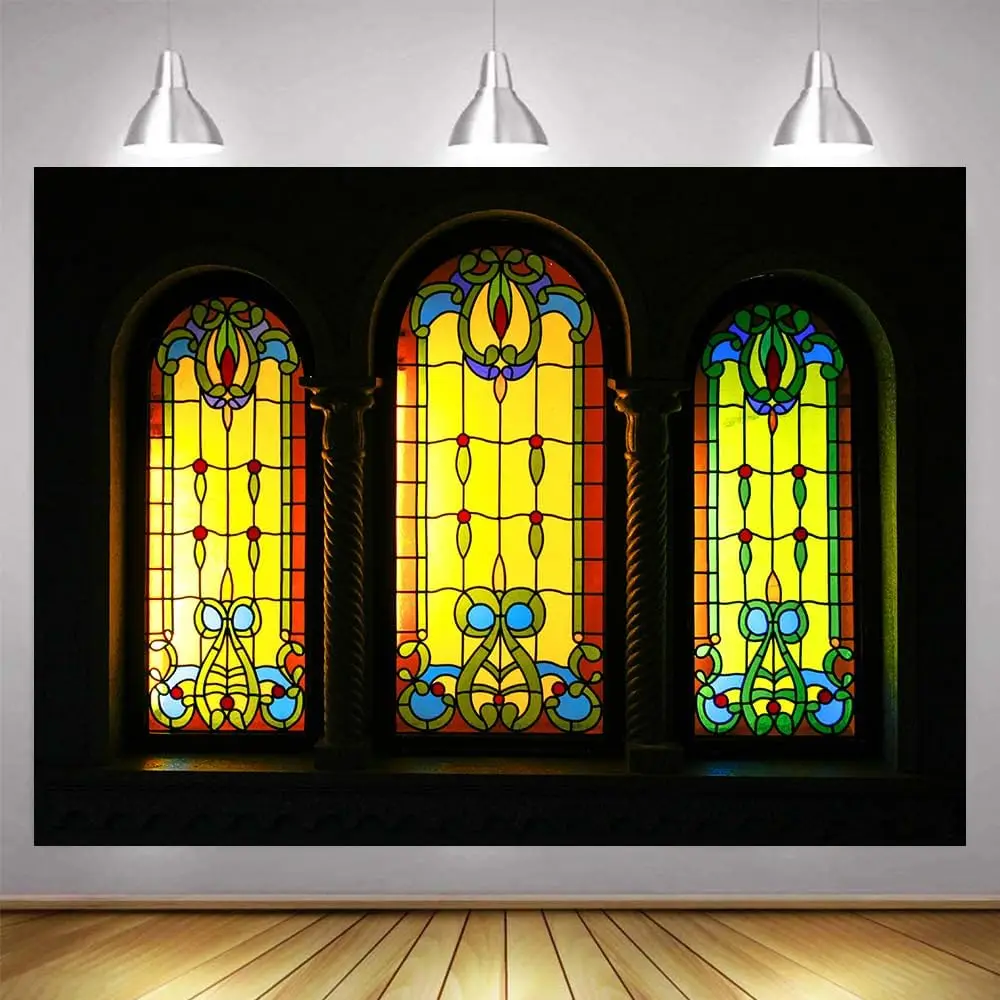 beauty princess Stained Glass Window Backdrop Vintage Church birthday party Studio photo background photography backdrop