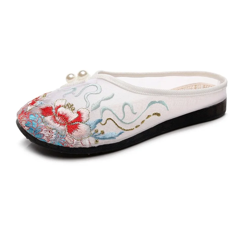 Фото Размер 35-42, летние новые туфли Hanfu, женские туфли на плоской подошве, ткань в стиле старого Пекина, кружевные сетчатые туфли в китайском стиле, вышитые туфли №5