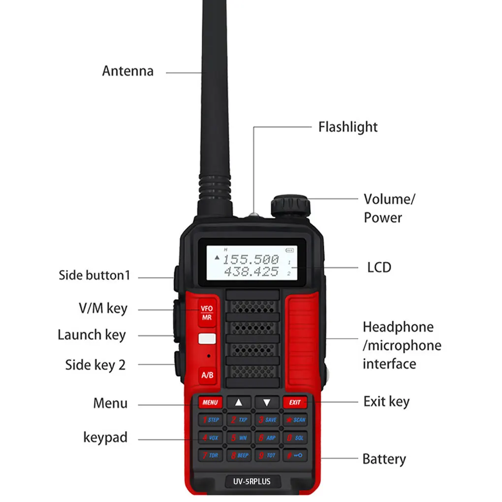 Фото Высокомощный радиоприемник UV-5R Plus для связи на дальнем расстоянии, двухступенчатый рация ПМР Blak №4