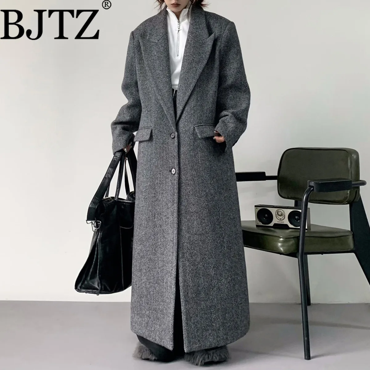 BJTZ 2025, осенне-зимнее новое высококачественное утолщенное длинное шерстяное пальто в британском стиле Хепберн для женщин Пальто и куртки