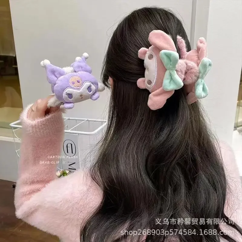 Фото 1 шт. кавайная клипса акулы Sanrio Kuromi моя мелодия почтовый мультяшный милый плюшевый головной убор девочка заколка для волос Рождественский подарок на день рождения №2