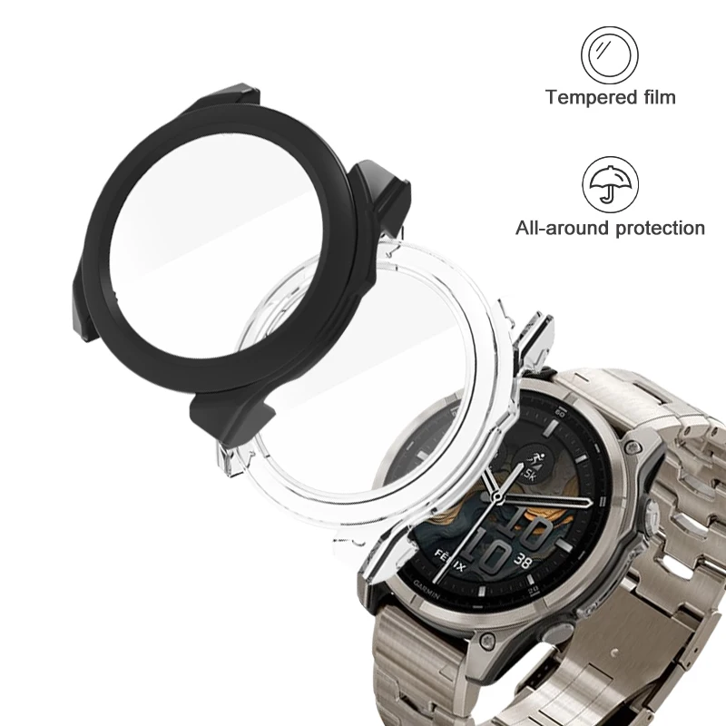 Стекло для ПК, совместимое с Garmin Fenix 8 43/47/51 мм, Силиконовый противоударный бампер, защитный чехол для Fenix 8 43/47/51 мм