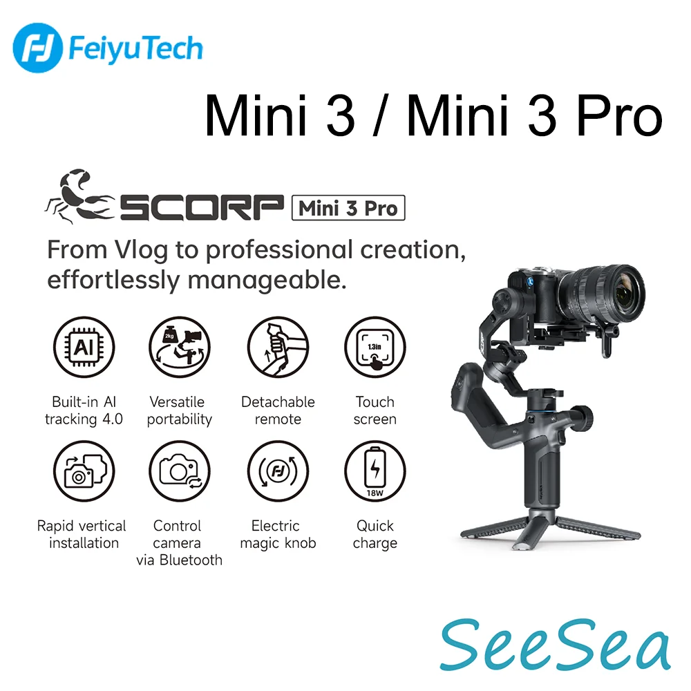 FeiyuTech Scorp Mini 3 Mini 3 Pro Смартфон Камера 3-осевой стабилизатор Встроенный модуль отслеживания AI