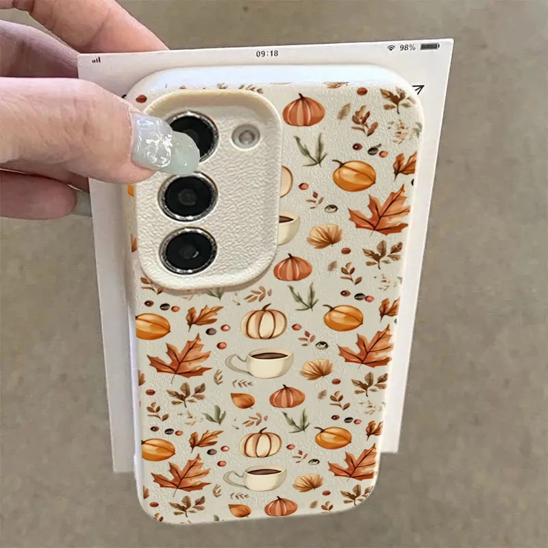 Фото Осенний чехол с изображением тыквы и кофе для Samsung A56 Чехлы Galaxy A16 A36 A26 A55 A54 A53 S25 Ultra S24 FE S23 Plus S22 Cover №4