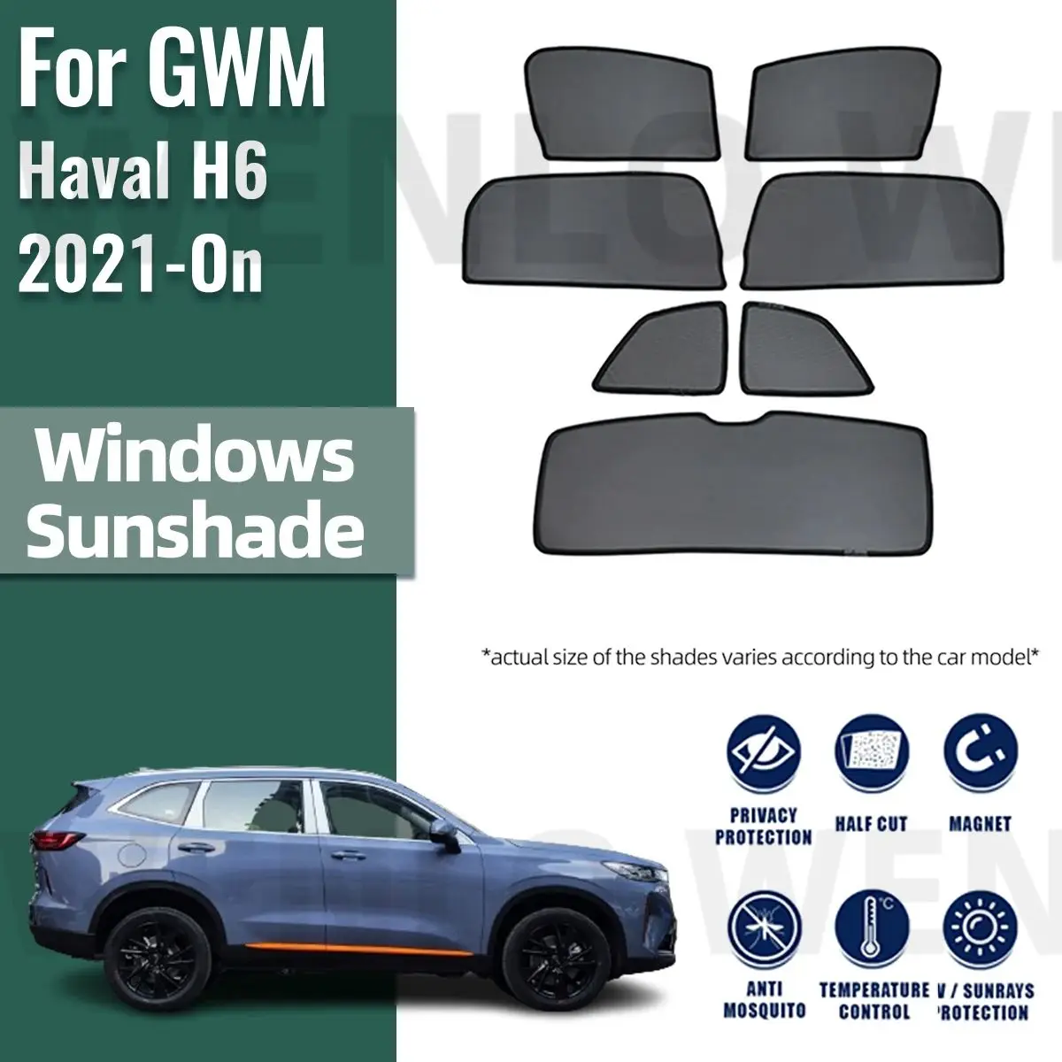 Для GWM Haval H6 2021-2024 Магнитный автомобильный солнцезащитный козырек, передняя лобовое стекло, рамка, занавеска, сетка для детского заднего бокового окна, солнцезащитный козырек Внешние аксессуары