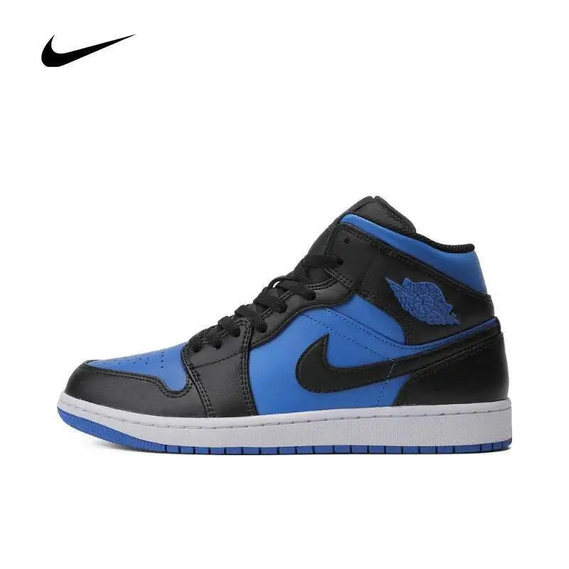 Мужская обувь Nike AIR JORDAN AJ1, мужские черно-синие высокие кроссовки в стиле ретро