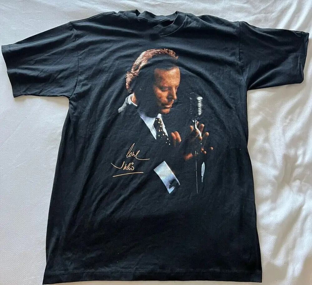 Vtg Julio Iglesias Live In Tour Хлопковая черная рубашка унисекс в полный размер AA1316