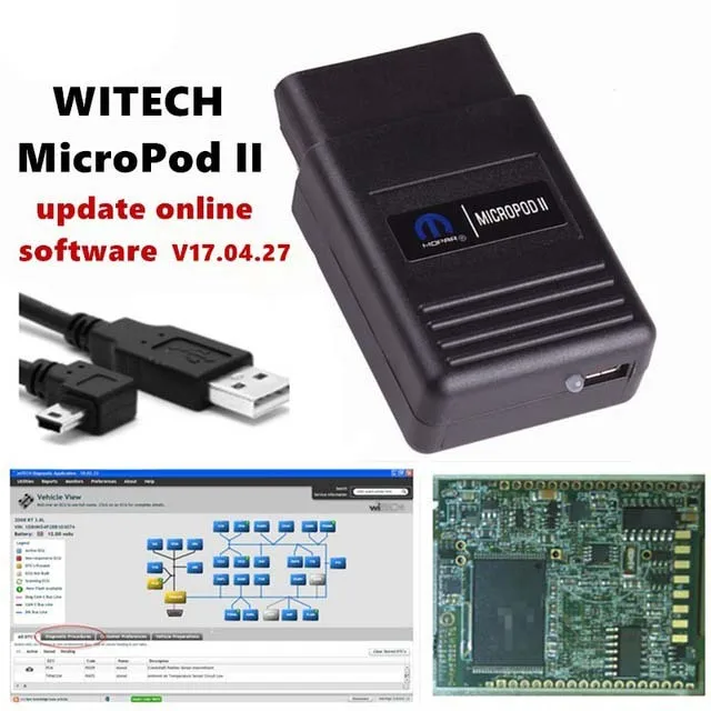 MicroPod 2 Chrysler Автоматический диагностический инструмент WiTech 17.04.27 Многоязычная совместимость Новейшее программное обеспечение Анализатор двигателя Сканер Инструмент для ремонта автомобилей