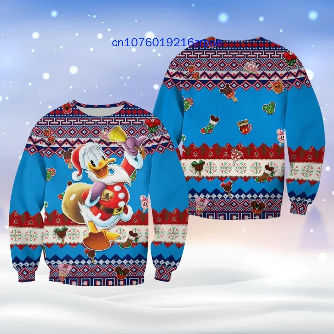 Фото Autumn and Winter New Donald Duck Children's Ugly Christmas Sweater 3D Printed Men's and Women's Sweaters Before Christmas №5