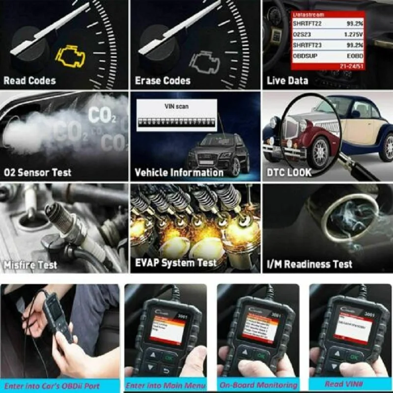 Оригинальный сканер кодов Creader 3001 OBDII  EOBD диагностический инструмент O2 Датчик (art.: 3920c6052c9c5) - 3920c6052c9c5