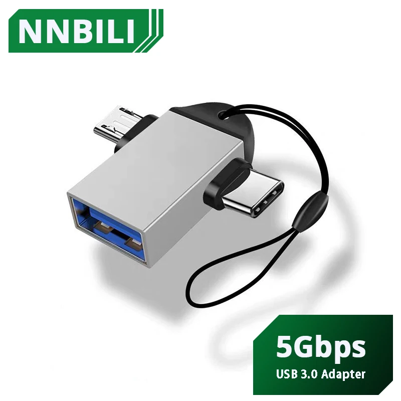 Адаптер OTG 2 в 1 с USB 3,0 «Мама» на Micro USB «папа» и «папа» типа c «папа» из алюминиевого сплава, конвертер для Go xiaomi samsung