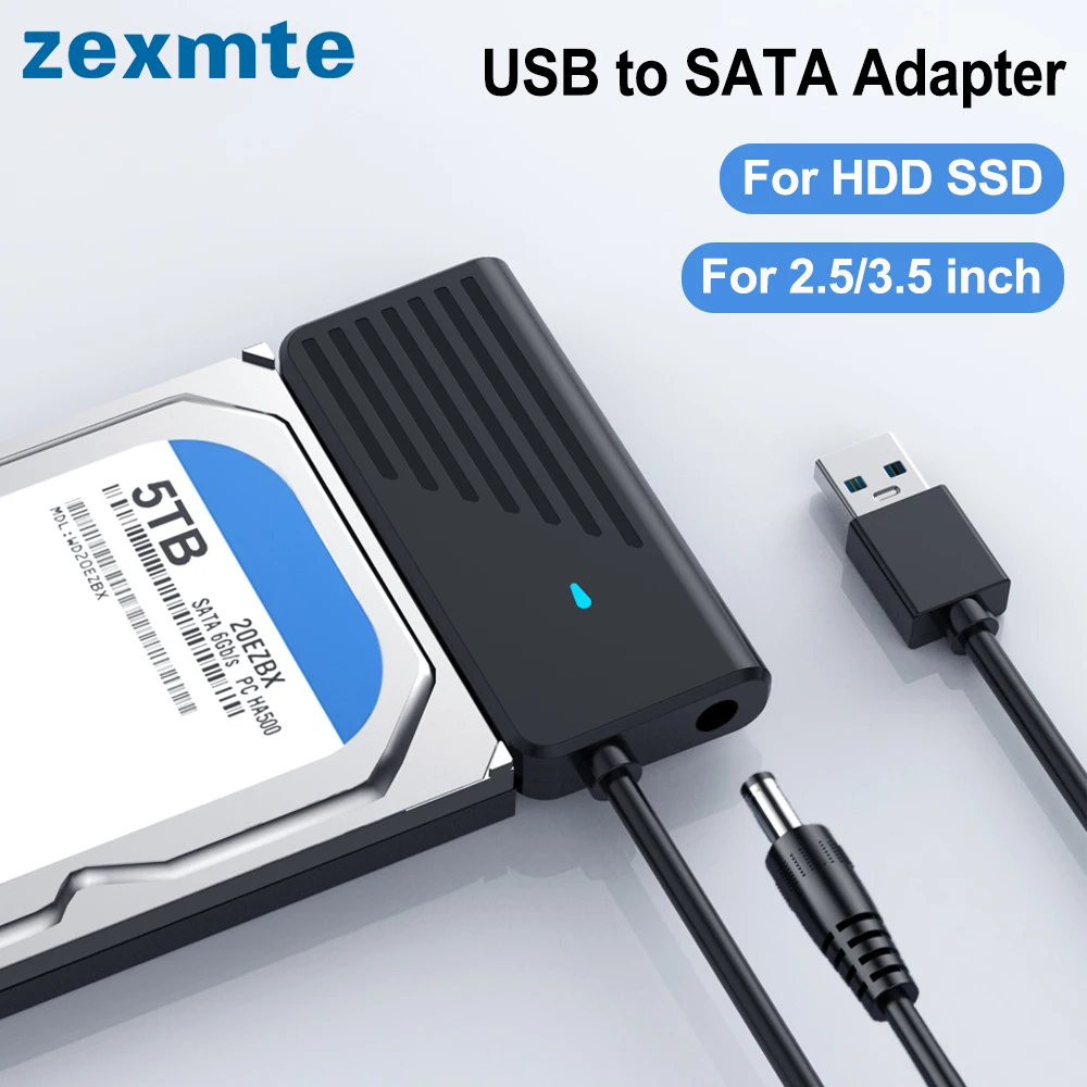 Адаптер Zexmte SATA-USB 3,0, кабель USB A-SATA 3, 6 Гбит/с, Поддержка 2,5/3,5 дюйма, внешний жесткий диск, SSD, кабель sata, адаптер