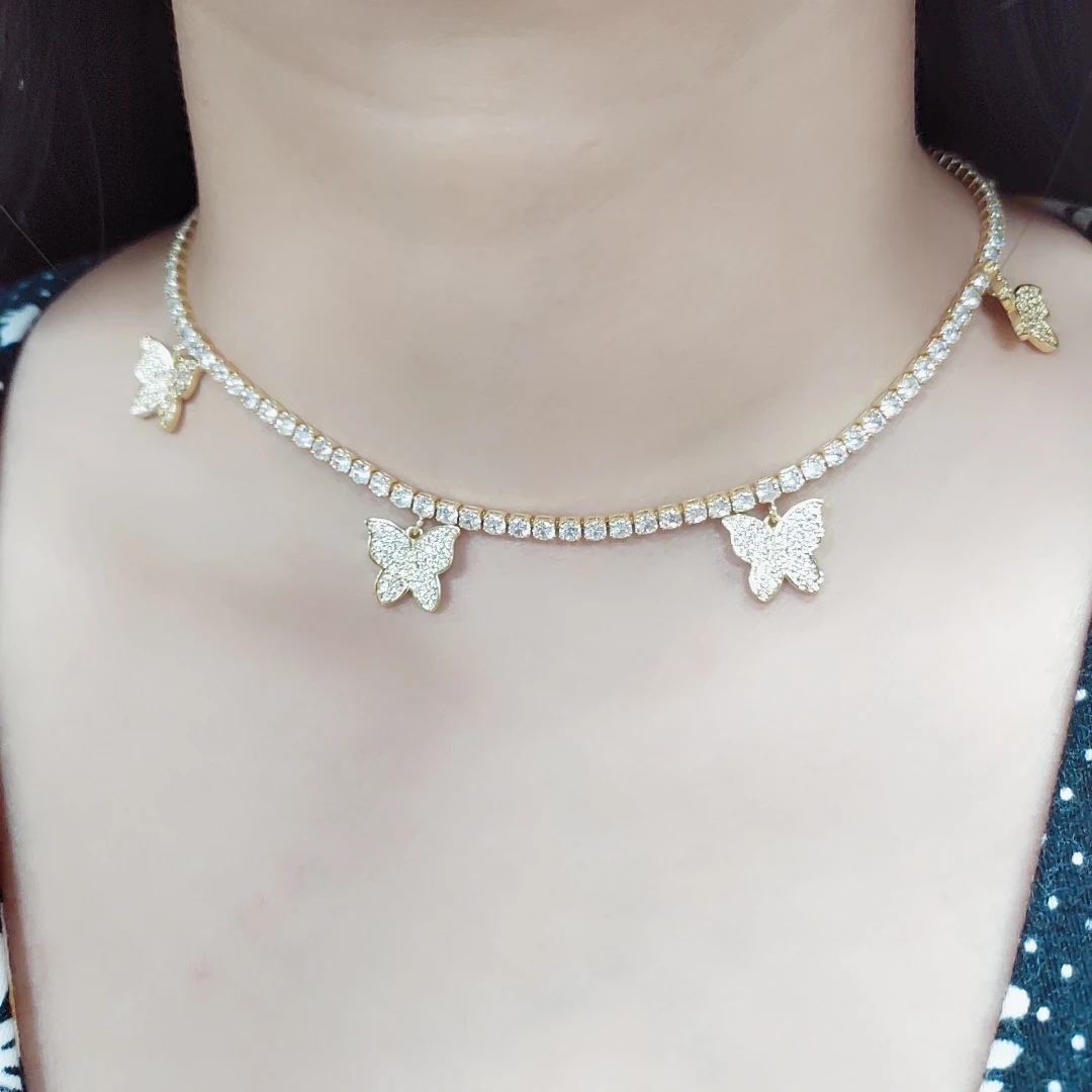 Фото Zuanfa Европейский новый дизайн для женщин бедра хип Bling CZ кристалл бабочка теннисная цепочка ожерелье №2