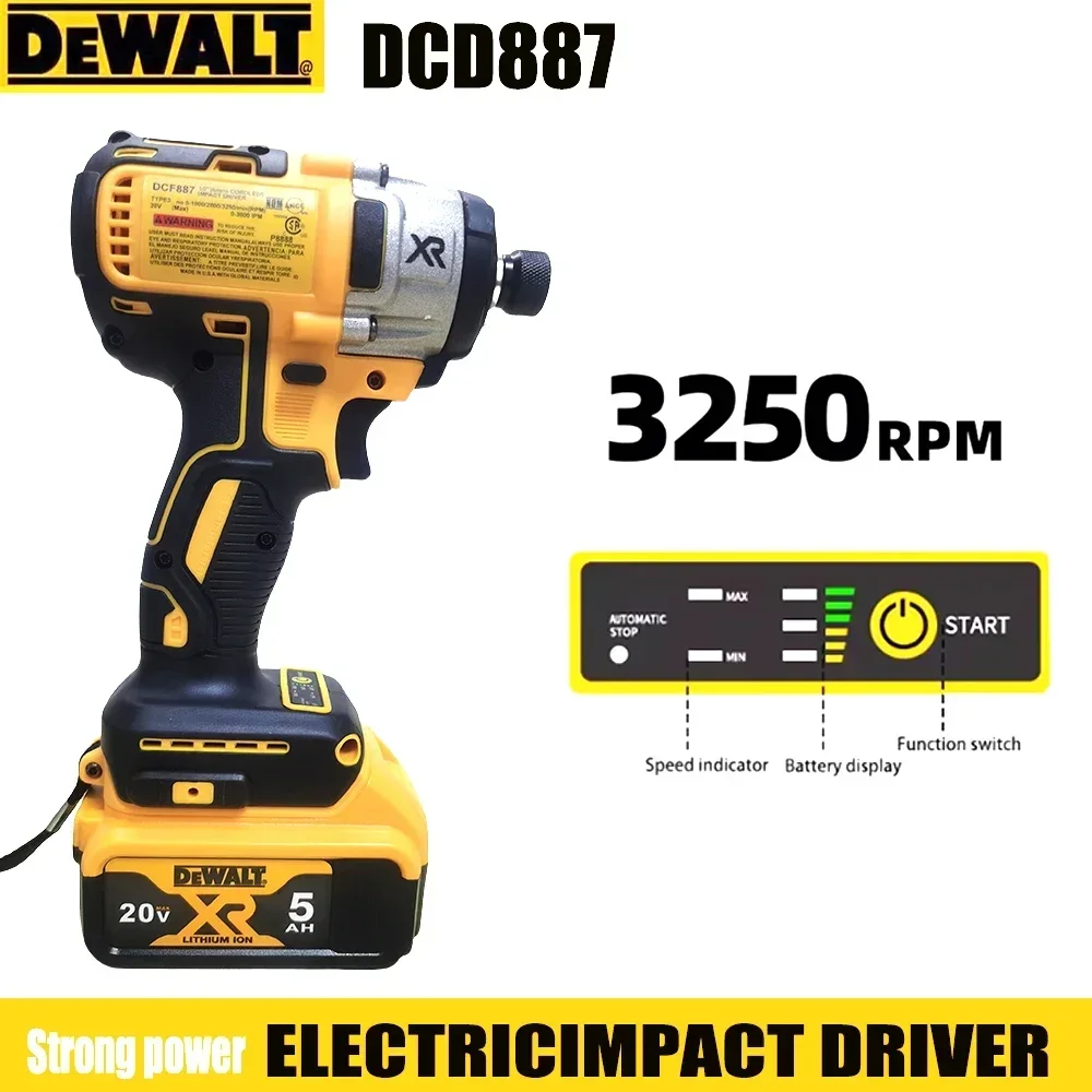 Беспроводная электрическая отвертка Dewalt DCD887, бесщеточный двигатель объемом 250 об/мин, электрическая ударная дрель 1/4, мощная и простая в эксплуатации