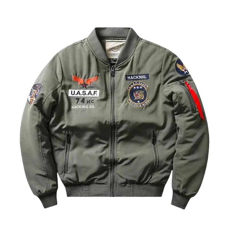 Фото Куртка-бомбер Ma1 Air Force Pilot, повседневное Новое поступление, мужское толстое флисовое бархатное пальто в стиле милитари, зимнее мужское зеленое, синее, хаки №4