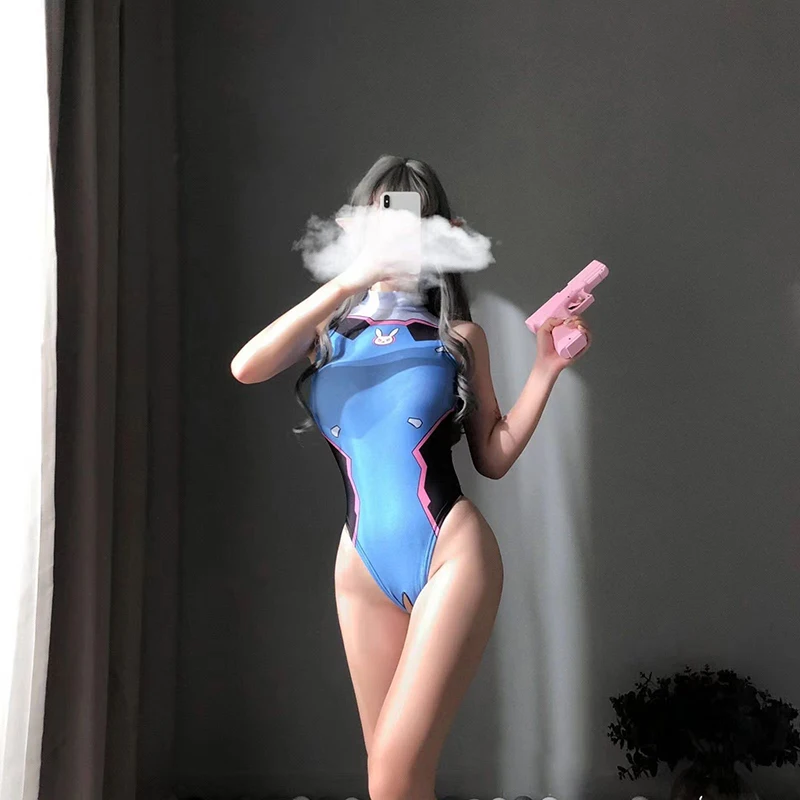 Фото Аниме игры Overwatch D.Va Косплей Печатный сексуальный костюм для женщин wimsuit нижнее белье боди купальник купальный костюм открытая промежность №4