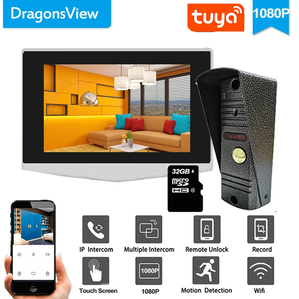 Видеодомофон Dragonsview 1080p для виллы, Wi-Fi, беспроводная домашняя система внутренней связи, запись движения, HD сенсорный экран, монитор, приложение Tuya