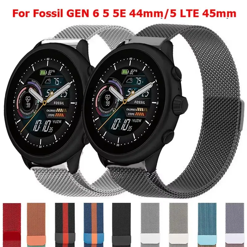 Магнитная миланская петля для Fossil Gen 5 Carlyle HR/Julianna/Garrett, металлический браслет 22 мм для Fossil GEN 6 5 5E 44 мм/5 LTE 45 мм
