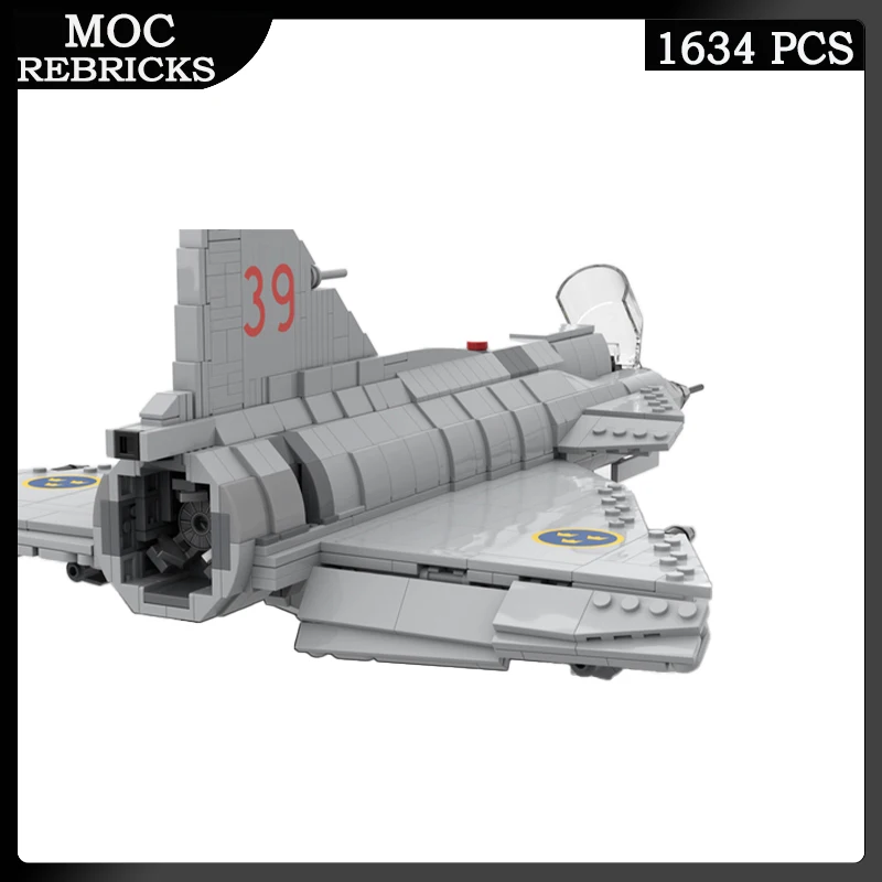 Фото Военная серия времен Второй мировой войны, оружие истребитель AJ-37 Viggen Bomber MOC, модель строительного блока, головоломка «сделай сам», оригинальные кирпичи, подарки на день рождения №3