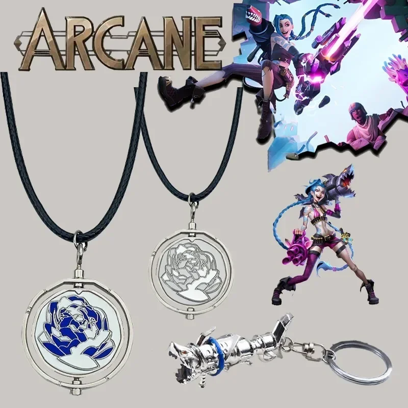 League of Legends LOL голубая роза кулон ожерелье Jinx Cannon брелок Arcane Powder косплей ювелирные изделия для женщин и мужчин металлический подарок в стиле панк