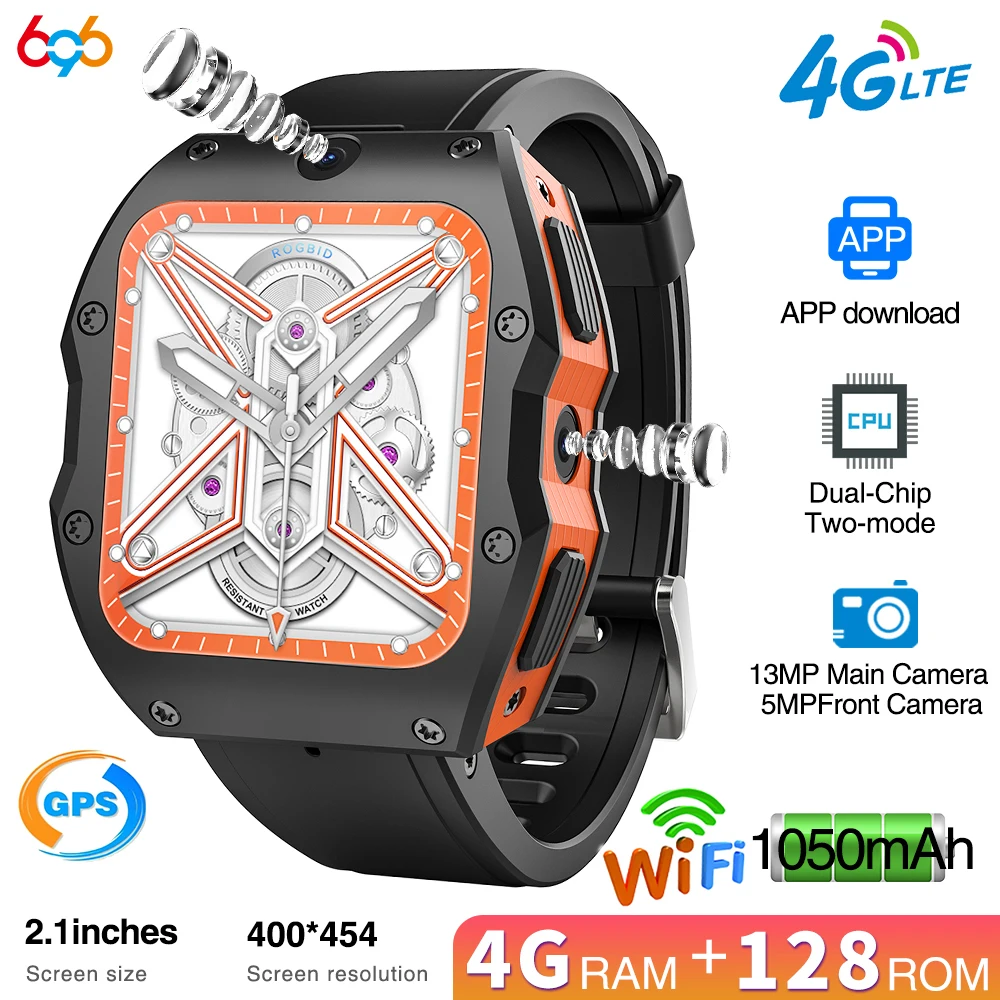 Смарт-часы 4 ГБ + 128 ГБ, 5 МП + 13 МП, HD-камера, 1050 мАч, Wi-Fi, GPS, 4G LTE, Android, умные часы, разблокировка лица, мужчины, женщины, фитнес, водонепроницаемые