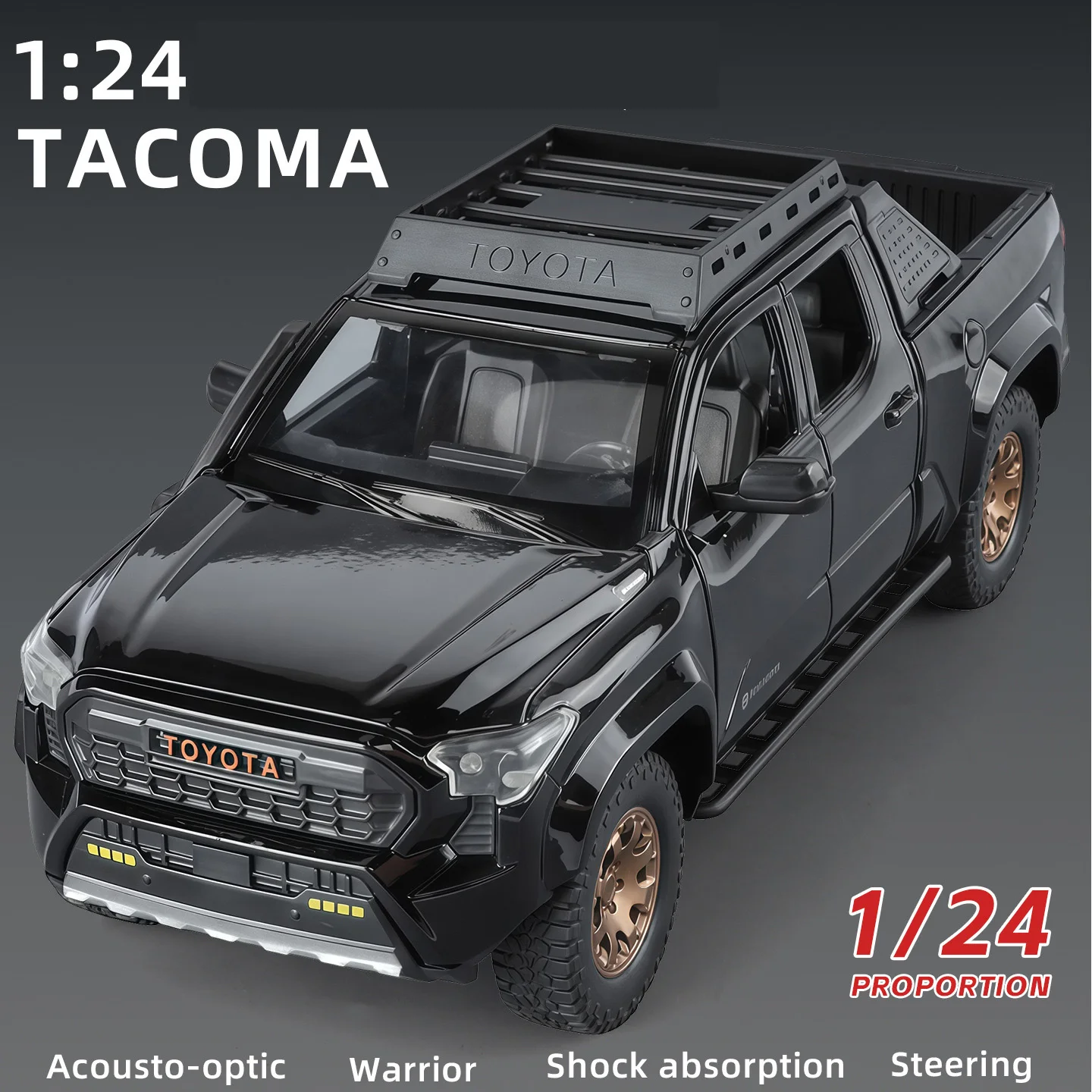 Фото 1:24 Toyota Tacoma Picku Wagon, модель автомобиля из сплава, игрушечный автомобиль, литье под давлением, звуковой и световой автомобиль, игрушки для детей, автомобиль №3