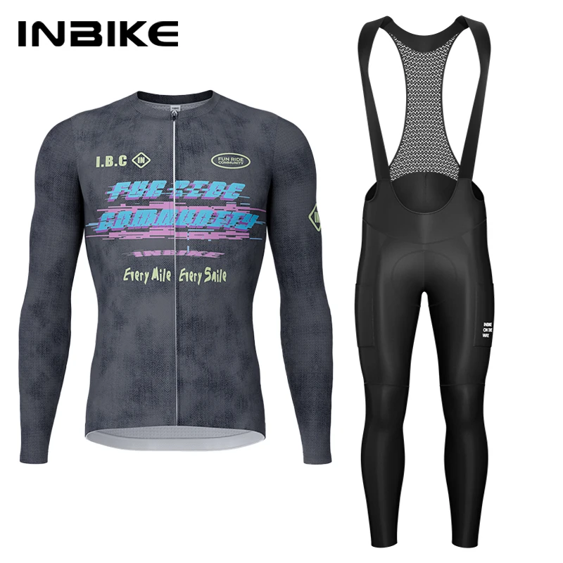 INBIKE весенне-осенний велосипедный комплект, велосипедный трикотаж, брюки с длинными рукавами и подкладкой, костюмы для горного шоссейного велосипеда, одежда для велоспорта, мужская одежда