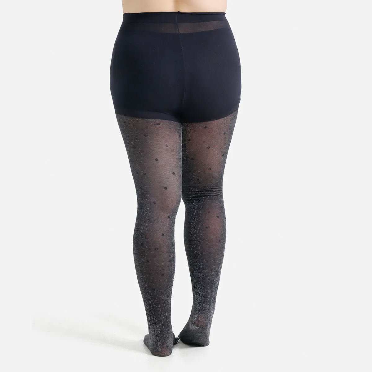 Фото XL-4XL Большие размеры Серебряные шелковые колготки для женщин Сексуальные сетчатые колготки в горошек Женские блестящие эластичные колготки с высокой талией №2