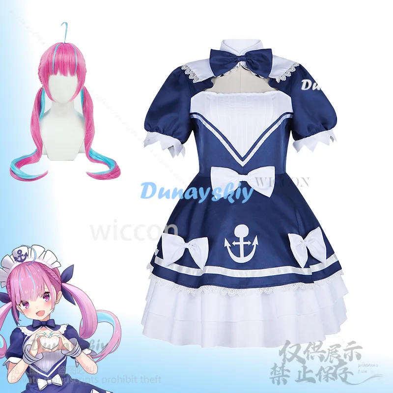 Hololive Minato Aqua Косплей Виртуальный YouTuber Kawaii Аниме Униформа Костюм Платье Горничной Лолита Розовые Парики Для Девочек Женщина Индивидуальные