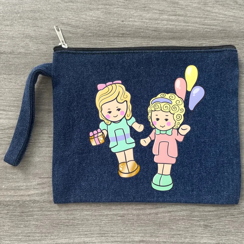 Фото Джинсовая модная косметичка Polly Pocket, дорожная сумка для хранения, холст с принтом букв, нулевой кошелек, мелкий предмет, сумка для хранения праздничных подарков №3