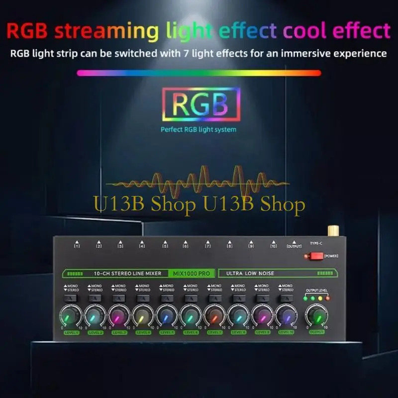 Sound Mixer U13B с низким шумом-микшером Профессиональный звуковой миксер 10 каналов звуковой микшер Стерео светодиодный миксер