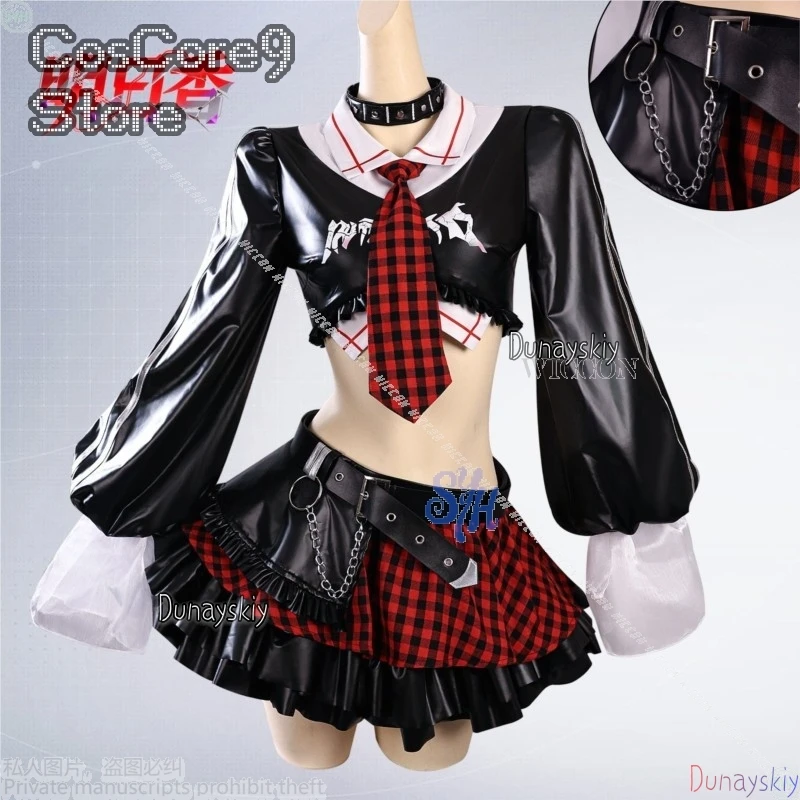 Аниме Asuaka Косплей Kawaii Jirai Kei Girls disfraz Красный Черный Плед Кружева Мини-тортик Юбка Кошачьи Уши Шляпа Гот Лолита Хэллоуин Вечеринка