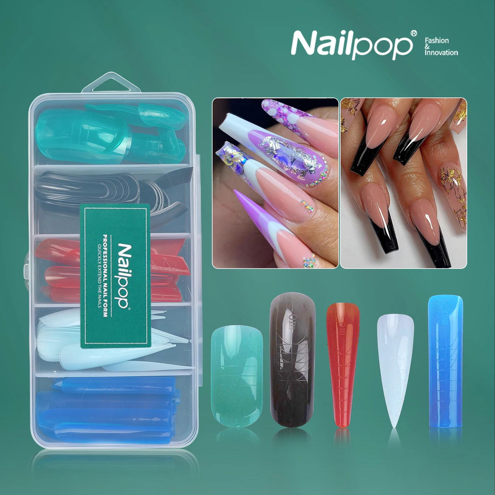 Nailpop Красочные формы двойной формы для набора для наращивания ногтей из поли-геля Многоразовые формы Идеально подходят для самостоятельного дизайна ногтей и использования в салоне Инструменты для дизайна ногтей