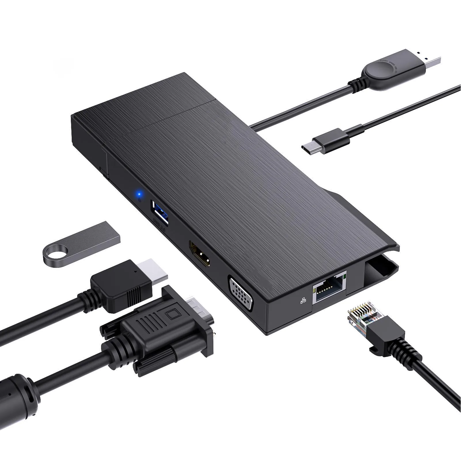USB-концентратор 9 в 1, док-станция USB3.0 с двумя дисплеями, многопортовый адаптер для ноутбука с мультимедийным интерфейсом RJ45 HD, порт VGA для Win (art.: 3920d0c72069d) - 3920d0c72069d