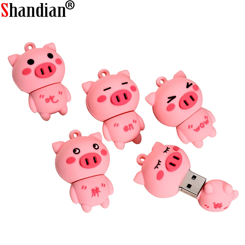 Фото Флэш-накопитель 32/64 ГБ SHANDIAN, Usb 2,0, с изображением очаровательной свинки из мультфильма, креативные подарки для детей, брелок для ключей №2
