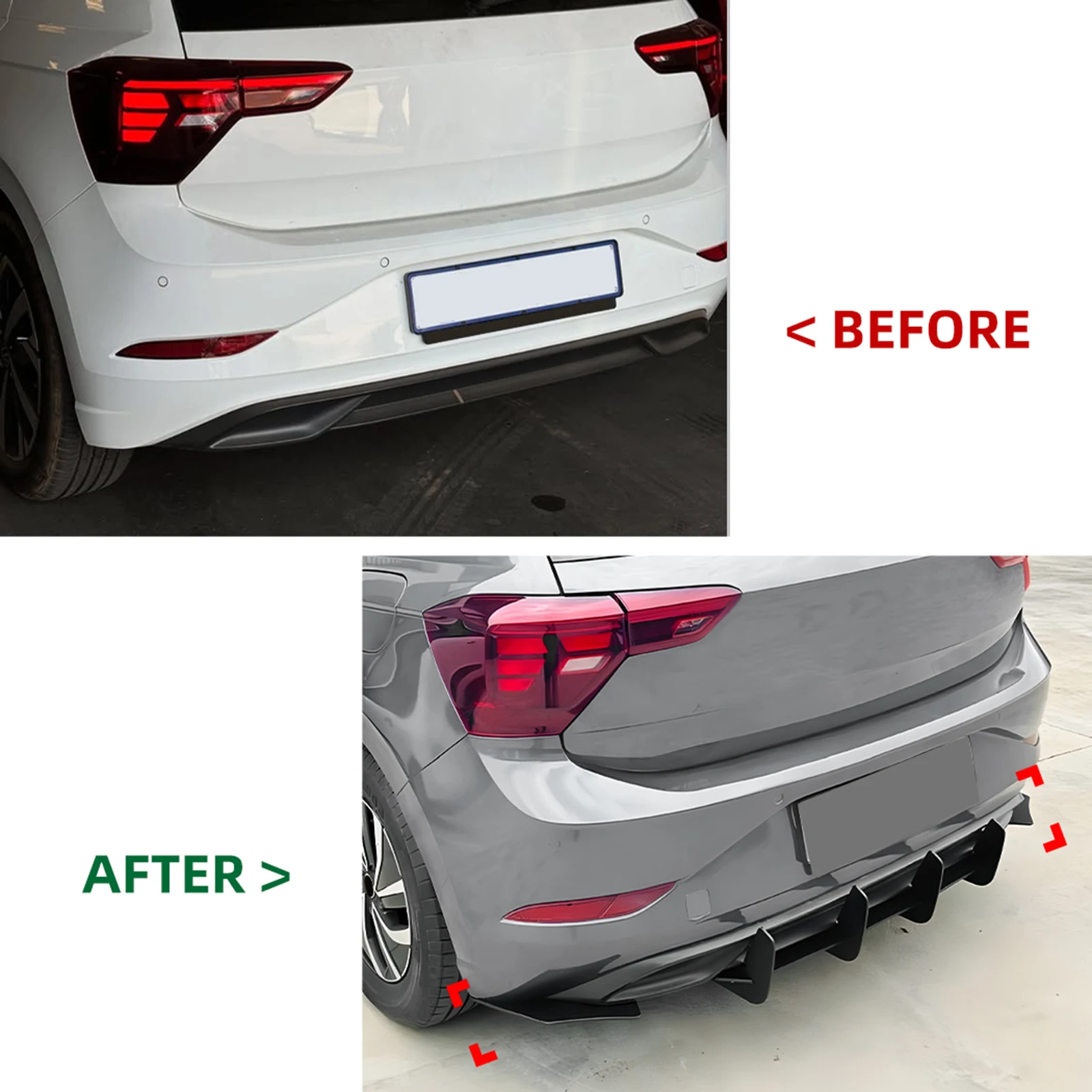 Фото Olangdn для Volkswagen VW Polo MK6.5 2022-2024, базовая стандартная версия, диффузор заднего бампера, нижний спойлер, сплиттер B №4