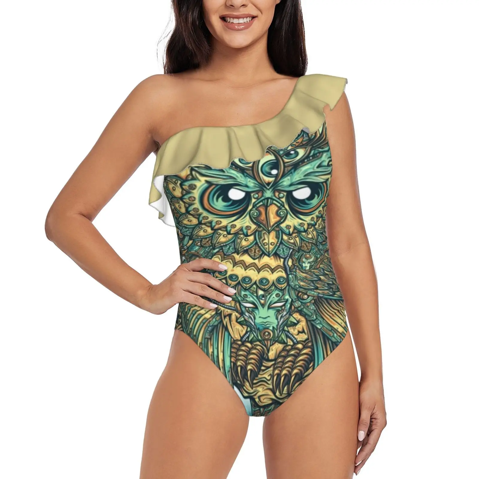 Официальный женский купальник God Owl Of Dream на одно плечо, пикантная пляжная одежда с оборками, летние купальные костюмы с совой God Godowl