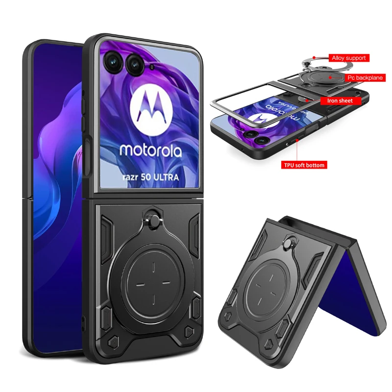 Фото Чехол для MOTO Razr 40 50 Ultra Plus 2024, держатель с магнитным поворотным кольцом, подставка, тяжелый противоударный чехол для телефона, чехол №4
