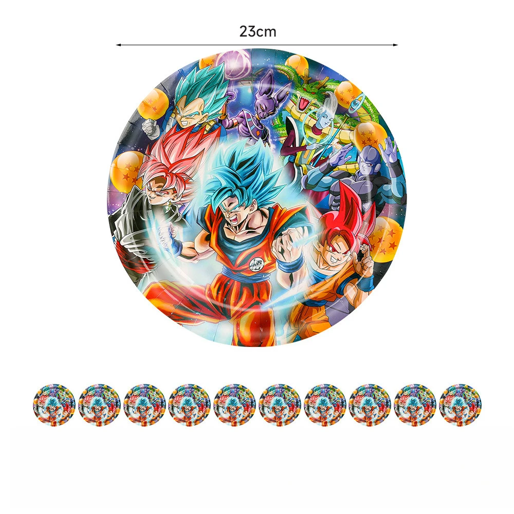Фото Набор украшений для вечеринки DRAGON BALL, товары для дома с героями мультфильмов, бумажные тарелки, чашки, салфетки, скатерть, одноразовая посуда №3