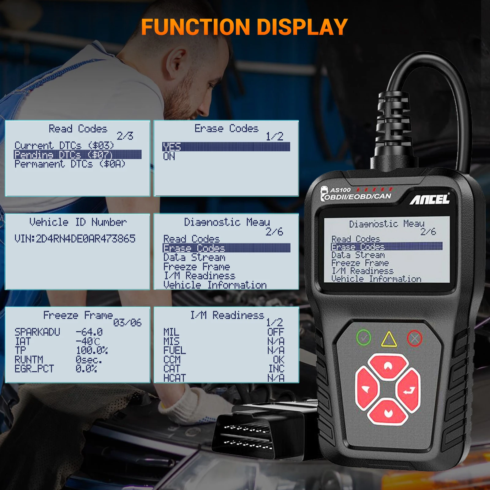 Фото Новый ANCEL AS100 OBD2 считыватель кодов автомобильный сканер автомобильный универсальный сканер OBD2 проверка диагностических инструментов двигателя автоматическое сканирование №4