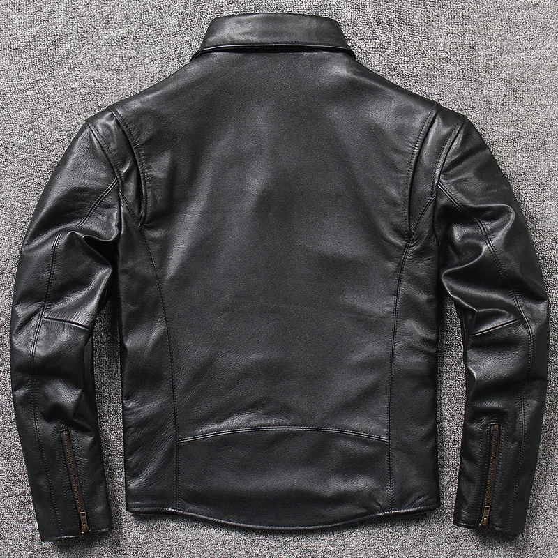 Фото Лидер продаж, оптовая продажа, Классическая тонкая куртка из Натуральной Кожи motor rider, крутая модная черная искусственная кожа, Chaqueta de cuero №3