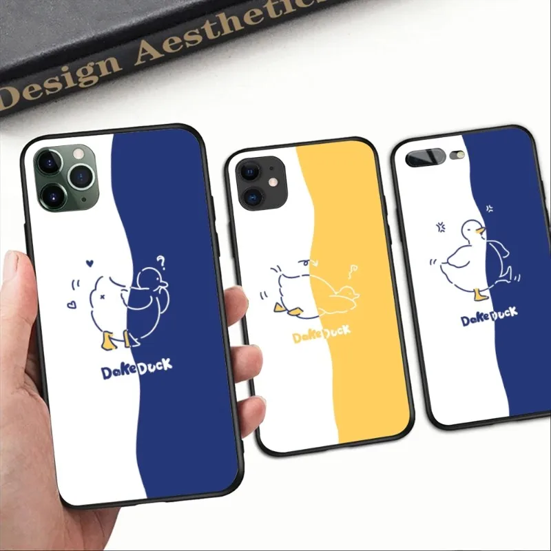 Мультяшный чехол для телефона Dake Duck для iPhone 14 13 12 11 XS X 8 7 6 Plus Mini Pro Max SE 2022, мягкий черный чехол для телефона