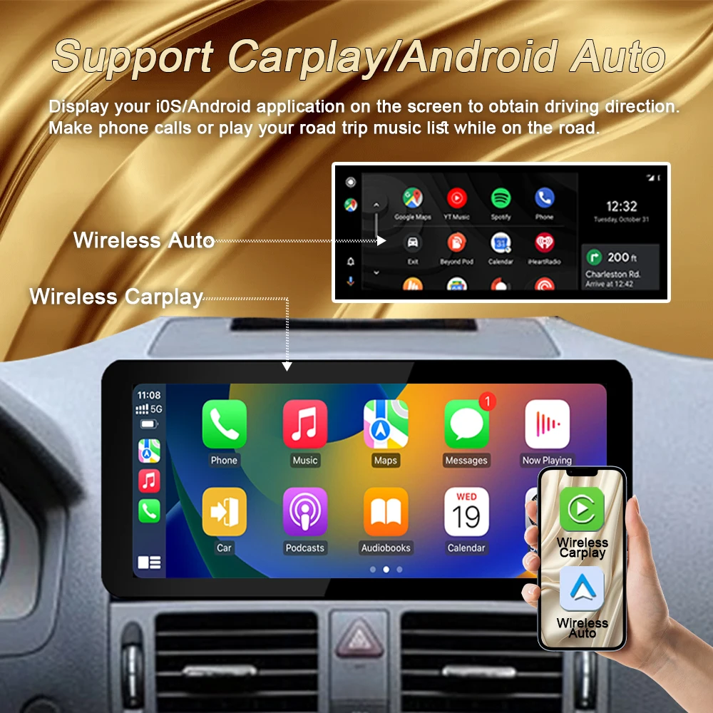 Фото YuanChang Android 13, автомобильный видеомультимедийный плеер для Mercedes Benz C Class W204, беспроводной Carplay, ультратонкий экран, 12,3-дюймовый DSP №4