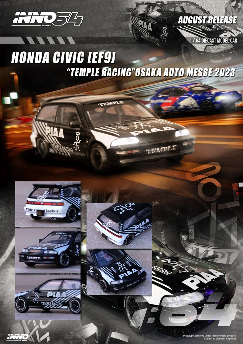 INNO 1:64 Honda CIVIC EF9 TEMPLE RACING Alloy Honda Модель автомобиля Коллекция подарок