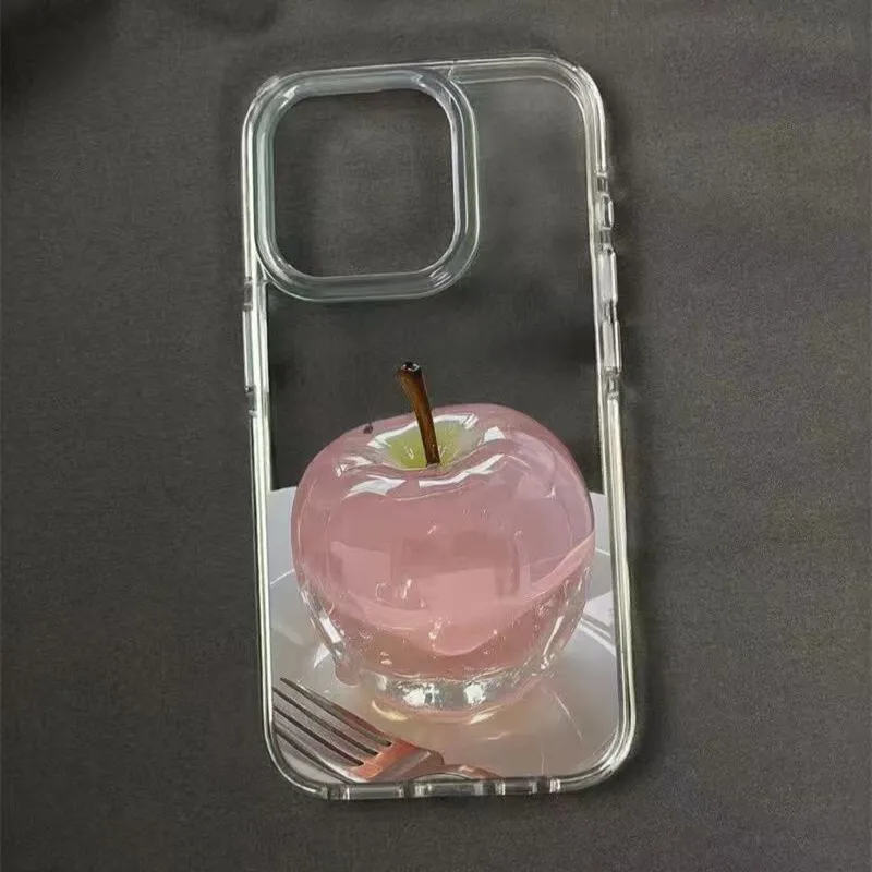 Прозрачный чехол для телефона для iPhone 16E 16 15 14 13 12 11 8 7 X XS XR Mini Pro Max Plus INS Crystal Pink Apple Print Прозрачный чехол