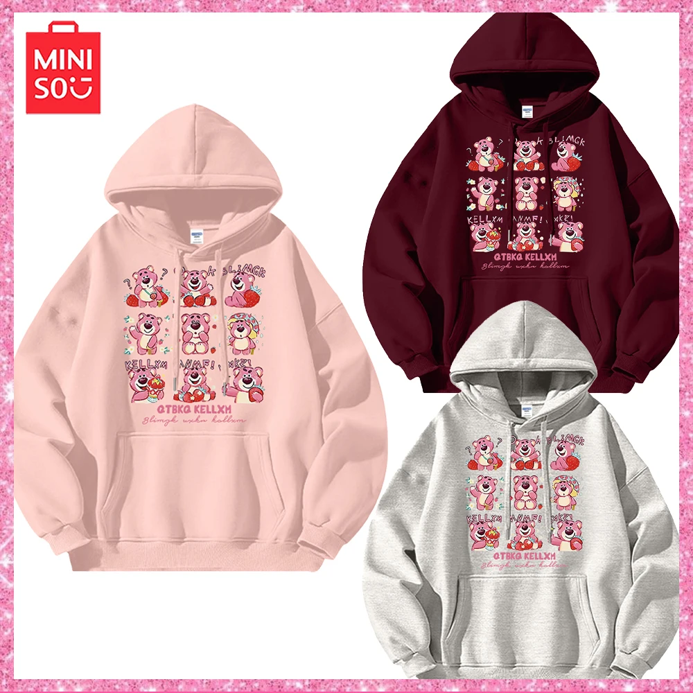 Милая Толстовка Miniso Lotso с мультяшным принтом для мужчин и женщин, модная Свободная модель пары, свитшот для девочек, подарок на день рождения и Рождество
