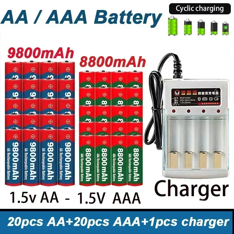 Батарея AA AAA 2024, 100% оригинальная аккумуляторная батарея, оригинальный бестселлер, 1,5 В AA9800MAH +AAAA8800MAH + зарядное устройство для отвертки