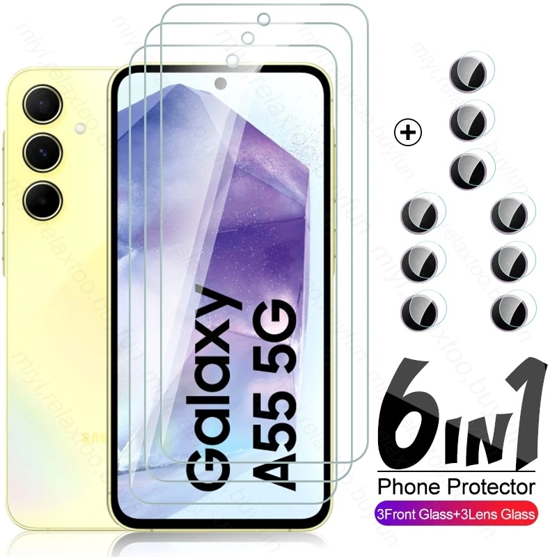 Защита экрана для объектива камеры 6 в 1 для Samsung Galaxy A55 5G, чехол, закаленное защитное стекло для SamsungA55 Sumsung A55 A 55 55A 2024